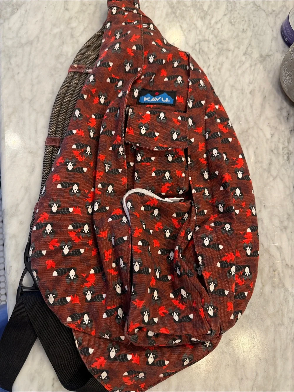 Kavu Red & Black Raccoon Print Kids Sling Bag